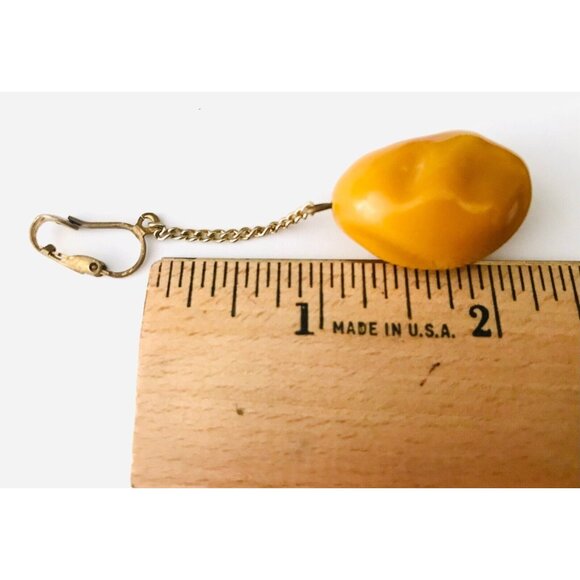 Vintage Butterscotch Bakelite Dangle Nugget Earrings Lever Back Mid Century MCM - Picture 7 of 8
